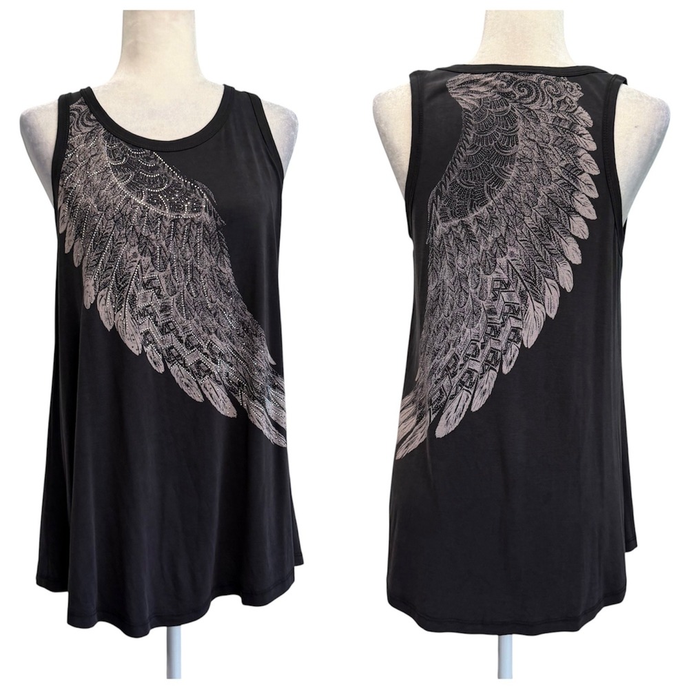 Vocal Tank Top Womens S Angel Wing Rhinestone Graphic Grunge Biker Gothic Stretc